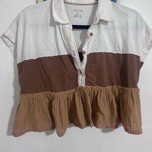 Pilcro Brown and White Colorblock Crop Top